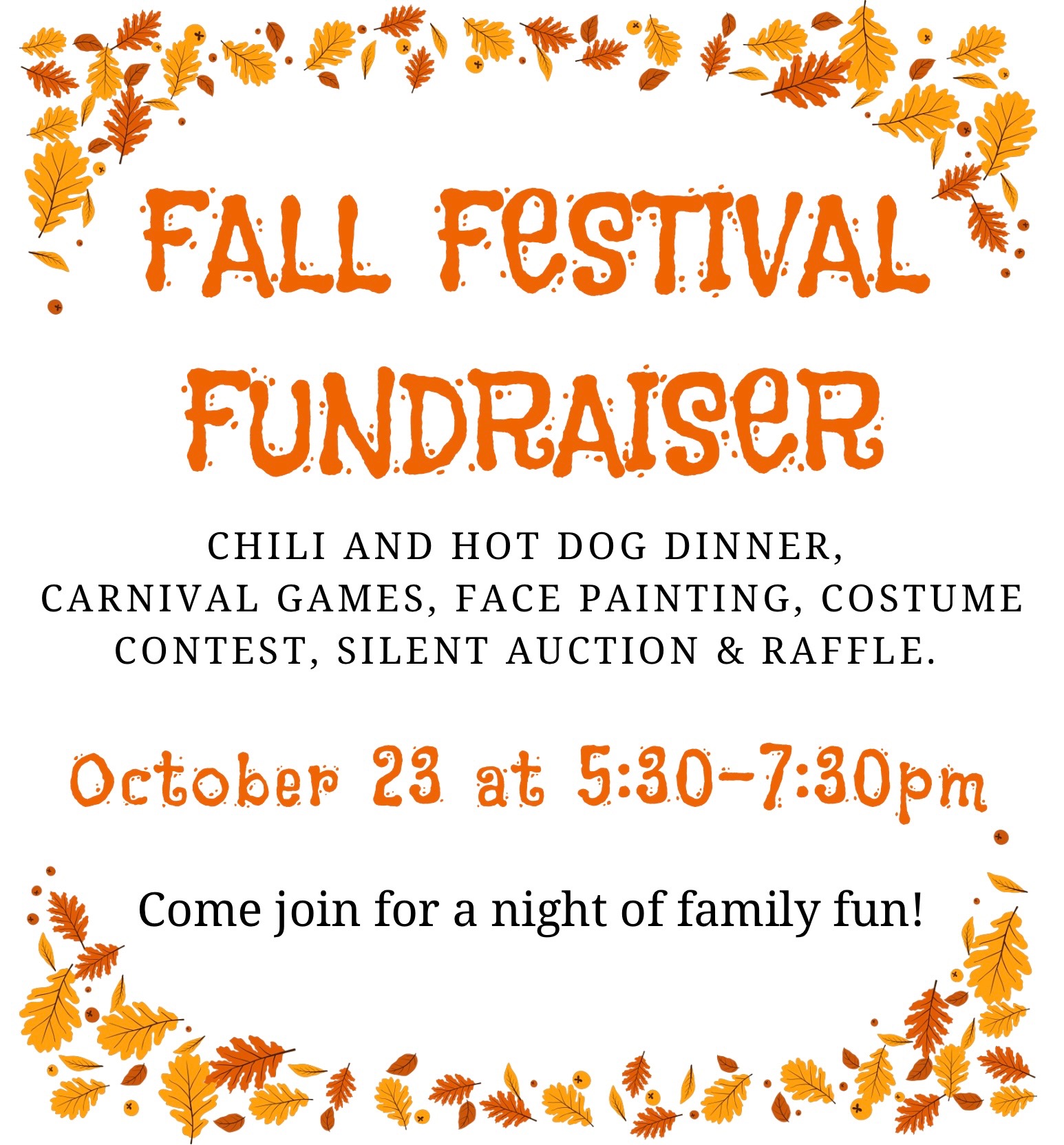Fall Festival Fundraiser October 23 at 5:30-7:30